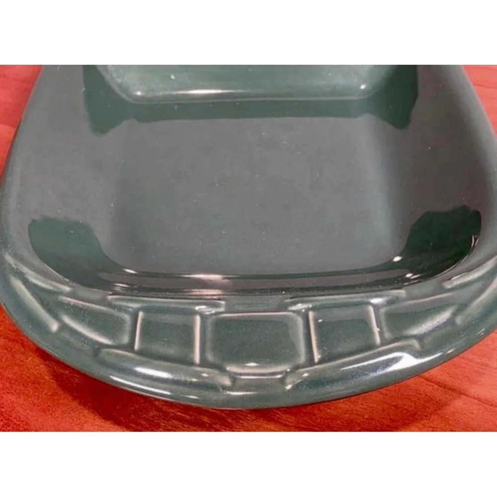 Longaberger Woven Traditions Pottery Divided Serving Dish in Dark Green~USA